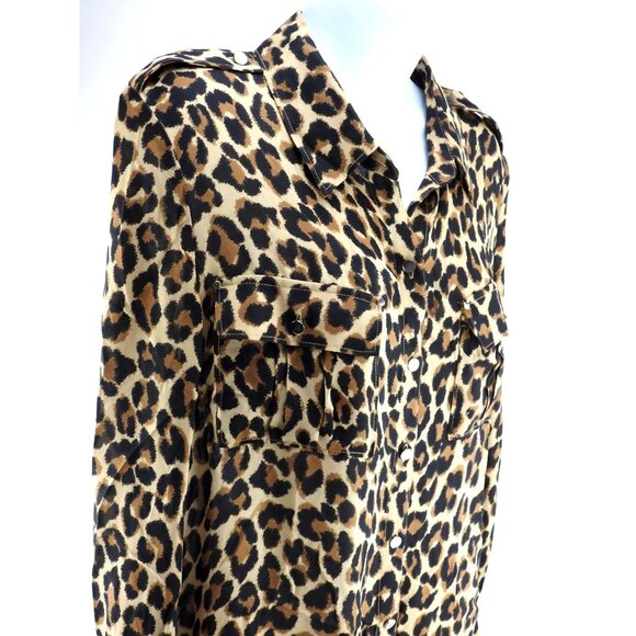 White House Black Market Leopard Print Silk Button Front Blouse Sz 10 Cheetah - Picture 3 of 9